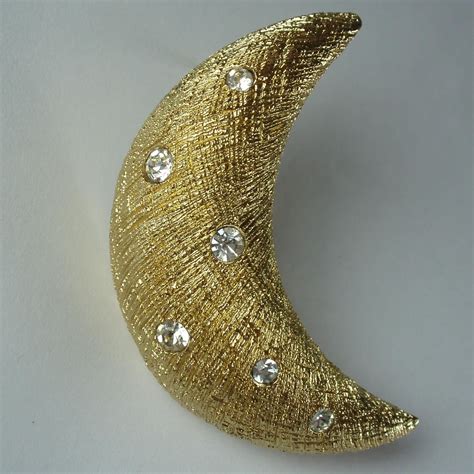 Vintage Christian Dior Crescent Moon Multi Faceted Rhinestone Pin